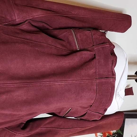 LaMarque Laetica Burgundy Leather Suede Moto Biker Jacket Luxury Celeb Style - Picture 8 of 14